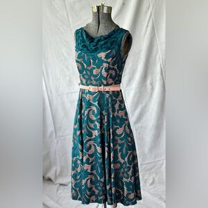 Eva Franco Teal lace Dress with Blush Accents NWT
